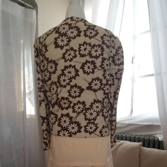 Vintage 60s Blazer Tapestry Brown & White Floral - Picture 8 of 9